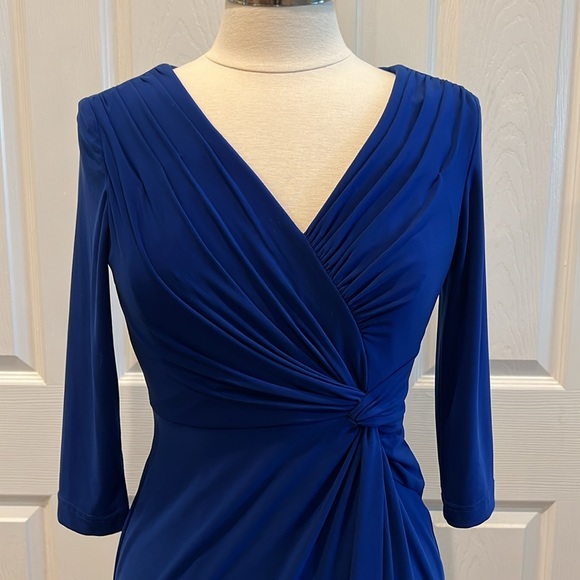 ADRIANNA PAPELL Royal Blue Twist Side Gathered Dress - Picture 3 of 13